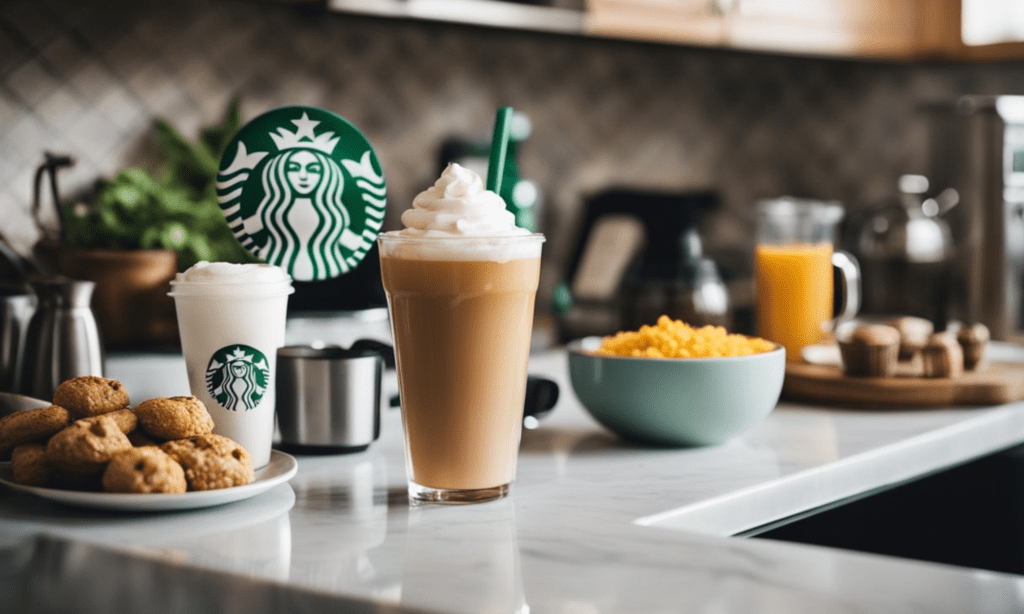 Starbucks and other coffee items on a kitchen counter