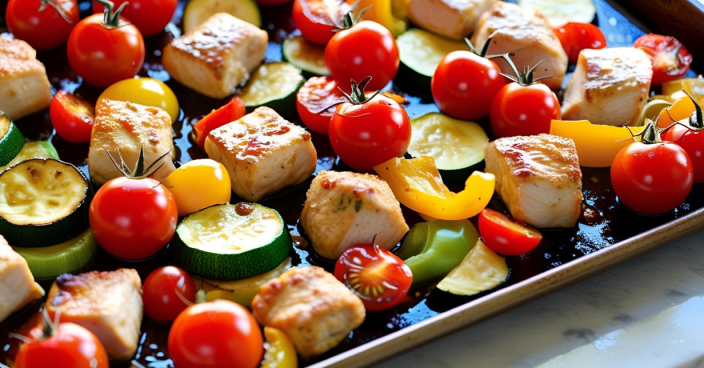 sheet pan chicken and roasted vegetables dinner